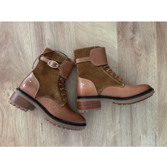 NEW Vanessa Bruno Leather Suede Lace Up Block Heeled Biker Ankle Boots Booties - Picture 10 of 12